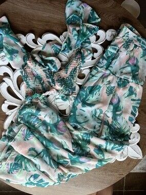 Tropical 2 Piece Outfit Crop Top & Maxi Skirt, Resort Outfit Vacation. Unbranded